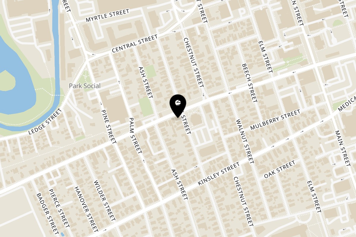 Map showing the location of Tropical Point Restaurant & Bar on 58 W Hollis St in Nashua